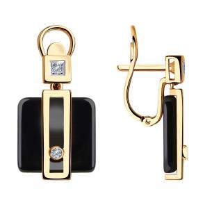 Золотые серьги SOKOLOV с бриллиантом и керамикой 6025099 фото