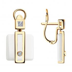 Золотые серьги SOKOLOV с бриллиантом и керамикой 6025100 фото