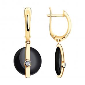 Золотые серьги SOKOLOV с бриллиантом и керамикой 6025101 фото