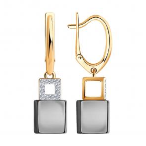 Золотые серьги SOKOLOV с бриллиантом и керамикой 6025123 фото