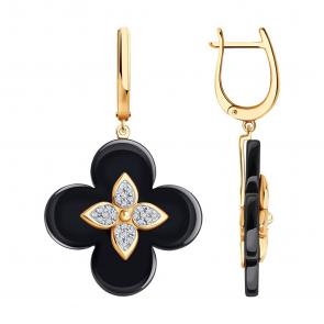 Золотые серьги SOKOLOV с бриллиантом и керамикой 6025154 фото