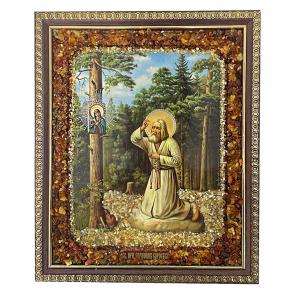 Икона ручной работы Серафим Саровский ИП Шавкунов ИН с янтарём 6028445-м фото