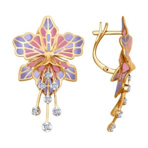 Золотые серьги SOKOLOV с витражной эмалью и бриллиантом 6029007 фото