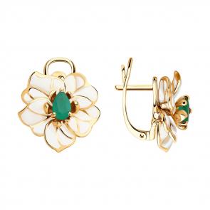 Золотые серьги SOKOLOV с витражной эмалью и изумрудом 6029037 фото
