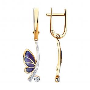 Золотые серьги SOKOLOV с бриллиантом и эмалью 6029041 фото