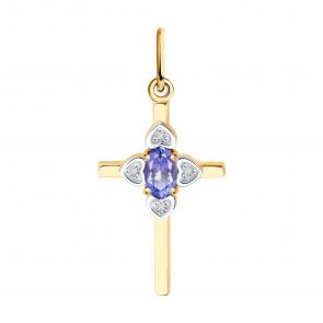 Золотая подвеска SOKOLOV с бриллиантом и танзанитом 6034173 фото