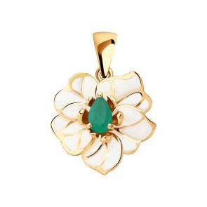 Золотая подвеска SOKOLOV с витражной эмалью и изумрудом 6039034 фото