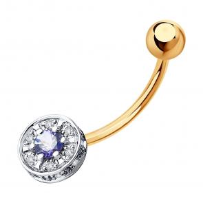 Золотой пирсинг в пупок SOKOLOV с бриллиантом и танзанитом 6064001 фото