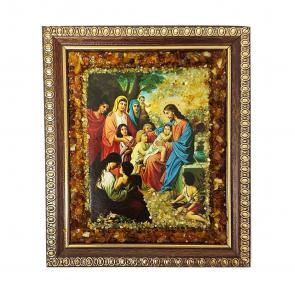 Икона ручной работы Благословление детей ИП Шавкунов ИН с натуральным янтарём 6108215-м фото