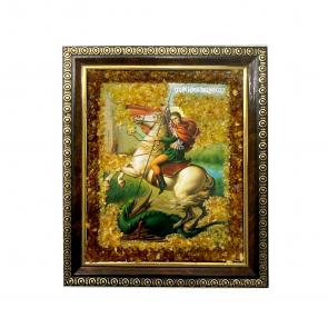 Икона ручной работы Великомученик Георгий Победоносец ИП Шавкунов ИН с натуральным янтарём 6108310-м фото