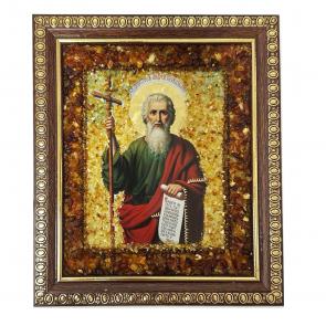 Икона ручной работы Святой Андрей Первозванный ИП Шавкунов ИН с натуральным янтарём 6108704-м фото