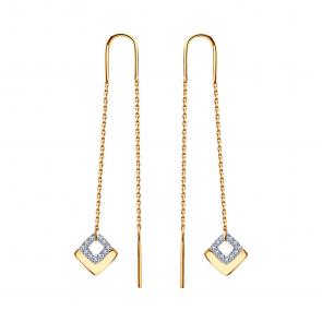 Золотые серьги Золотые узоры с цирконием 62-0012 фото