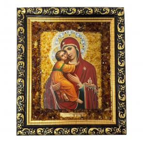 Икона ручной работы Божией Матери Владимирская ИП Шавкунов ИН с натуральным янтарём 628225-м фото