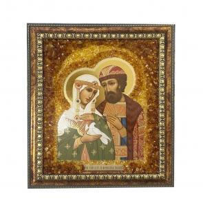 Икона ручной работы Святого Петра и Феврони ИП Шавкунов ИН с натуральным янтарём 629213-м фото