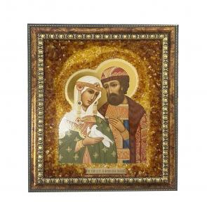 Икона ручной работы Святого Петра и Февронии ИП Шавкунов ИН с натуральным янтарём 629213 фото
