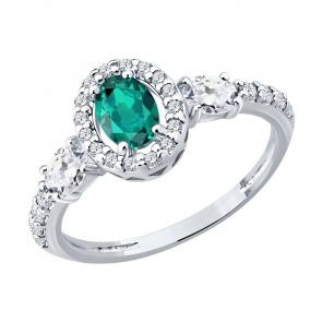 Серебряное кольцо SOKOLOV с фианитом и изумрудом 63010008 фото