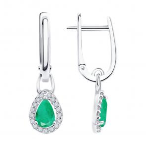 Серебряные серьги SOKOLOV с фианитом и изумрудом 63020001 фото