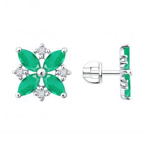 Серебряные серьги SOKOLOV с фианитом и изумрудом 63020002 фото