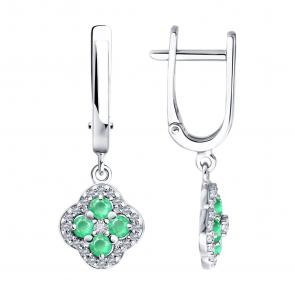 Серебряные серьги SOKOLOV с фианитом и изумрудом 63020006 фото