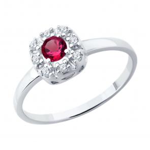 Серебряное кольцо SOKOLOV с фианитом и рубином 64010001 фото