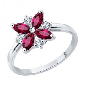 Серебряное кольцо SOKOLOV с фианитом и рубином 64010003 фото