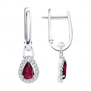 Серебряные серьги SOKOLOV с фианитом и рубином 64020001 фото