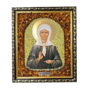 Икона ручной работы Святая блаженная Матрона ИП Шавкунов ИН с янтарём 65398850 фото