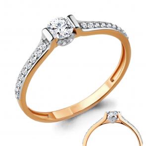 Золотое кольцо AQUAMARINE с фианитом 665531А фото