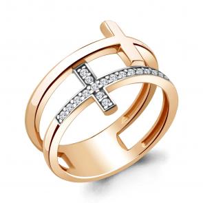 Золотое кольцо Крест AQUAMARINE с фианитом 68735А фото