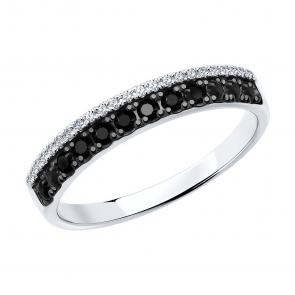 Кольцо из белого золота SOKOLOV с бриллиантом и чёрным бриллиантом 7010057 фото