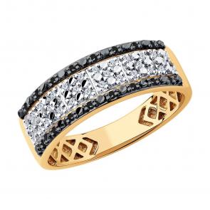 Золотое кольцо SOKOLOV с бриллиантом и чёрным бриллиантом 7010080 фото