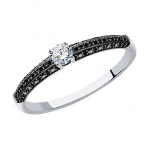 Кольцо из белого золота SOKOLOV с бриллиантом и чёрным бриллиантом 7010085-3 фото