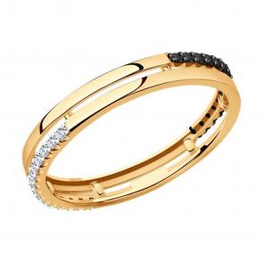 Золотое кольцо SOKOLOV с бриллиантом и чёрным бриллиантом 7010103 фото