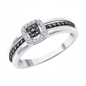 Кольцо из белого золота SOKOLOV с бриллиантом и чёрным бриллиантом 7010137-3 фото