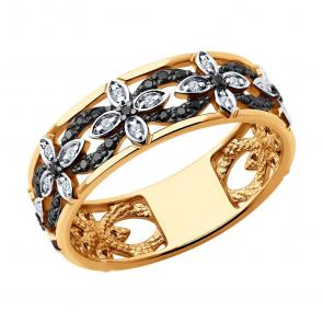 Золотое кольцо SOKOLOV с бриллиантом и чёрным бриллиантом 7010138 фото