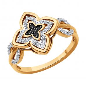 Золотое кольцо SOKOLOV с бриллиантом и чёрным бриллиантом 7010142 фото