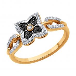 Золотое кольцо SOKOLOV с бриллиантом и чёрным бриллиантом 7010143 фото