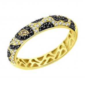 Кольцо из лимонного золота SOKOLOV с бриллиантом, чёрным бриллиантом и коньячным бриллиантом 7010148-2 фото