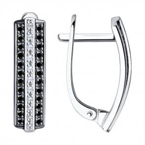 Серьги из белого золота SOKOLOV с бриллиантом и чёрным бриллиантом 7020042-3 фото