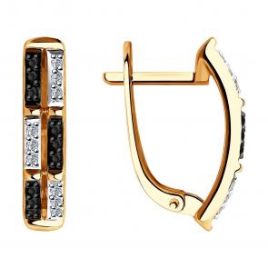 Золотые серьги SOKOLOV с бриллиантом и чёрным бриллиантом 7020047 фото