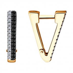 Золотые серьги SOKOLOV с бриллиантом и чёрным бриллиантом 7020048 фото