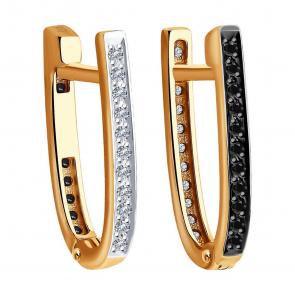 Золотые серьги-трансформеры SOKOLOV с бриллиантом и черным бриллиантом 7020053 фото