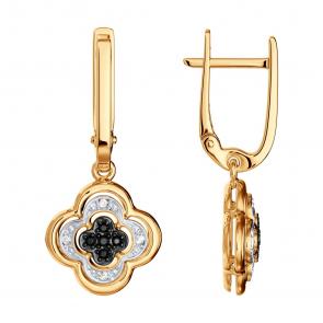 Золотые серьги SOKOLOV с бриллиантом и чёрным бриллиантом 7020057 фото