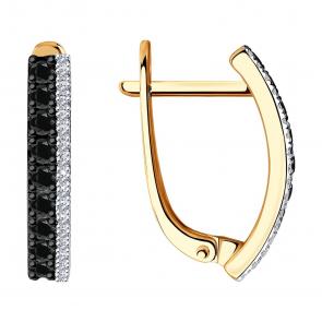 Золотые серьги SOKOLOV с бриллиантом и чёрным бриллиантом 7020059 фото