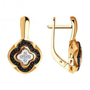 Золотые серьги SOKOLOV с бриллиантом и чёрным бриллиантом 7020061 фото