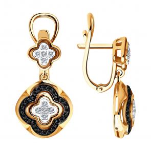 Золотые серьги SOKOLOV с бриллиантом и чёрным бриллиантом 7020064 фото