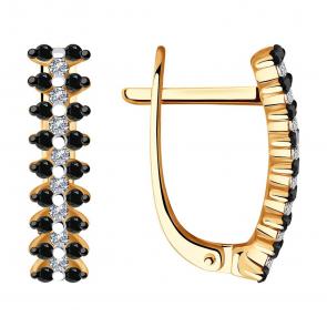 Золотые серьги SOKOLOV с бриллиантом и чёрным бриллиантом 7020068 фото