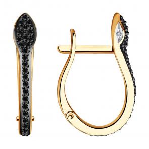 Золотые серьги Символ года Змея SOKOLOV с бриллиантом и чёрным бриллиантом 7020074 фото