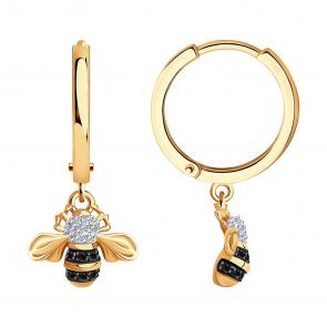 Золотые серьги SOKOLOV с бриллиантом и чёрным бриллиантом 7020091 фото