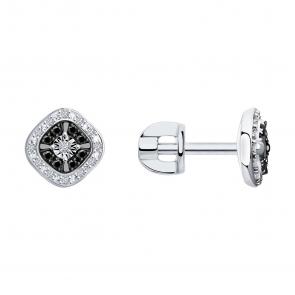 Серьги из белого золота SOKOLOV с бриллиантом и чёрным бриллиантом 7020110-3 фото